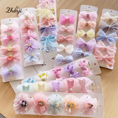 China Cute Little Princess Sweet Kids Small Tulle Hair Bows With Clip Hair Ties Sets Kids And Infant Baby Organza Hair Bows Set for sale