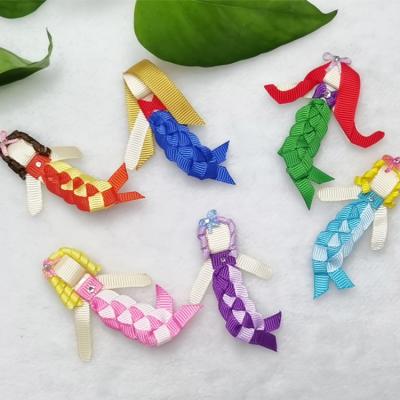 China Free Shipping Beautiful Sweet Ribbon Mermaid Hair Bow For Girls Hair Clips For Girls Cartoon Party Glitter Hair Bows for sale