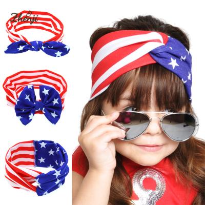 China Soft American Flag Bunny Ears Hair Band Babies National Day Baby Knot Hair Bands for sale