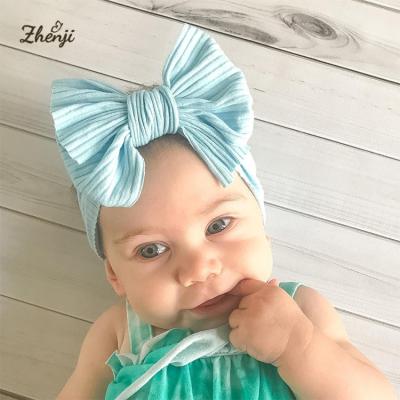 China Soft Kids Elastic Headbands Baby Striped DIY To Tie Big Bow Hair Band Solid Color Kids Headwear 8 Colors for sale