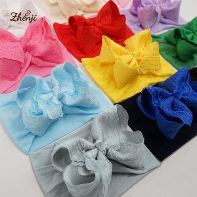 China Fashion Baby Headband Double Layer Lace Bow Hair Band Soft Nylon Wide Children Baby Head Turban 2903 for sale