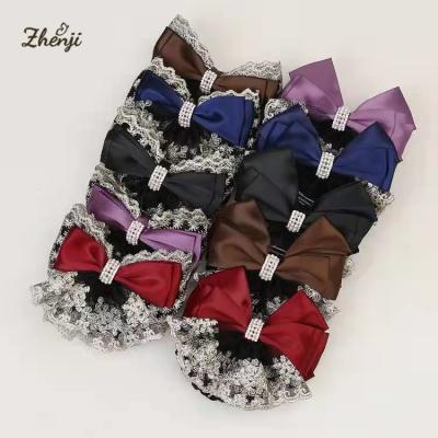 China Professional Women Hair Clip Net Snood Stewardess Ladies Fashion Lace Satin Bow Hair Net Floral Barrette Hair Accessories for sale