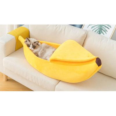 China Cheap Price Travel Banana Soft Plush Bedroom Breathable Pet Bed Dog Cushion For Cat Sleep Supplies Multi Color for sale