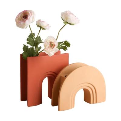 China Large Capacity Nordic Geometric Art Vase Morandi Room Porch Table Top Ceramic Simple Model Home Decoration for sale