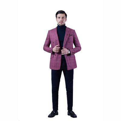 China New Design Anti-Wrinkle Pink Plaids Collar Six Buttons Men Suits Double Breasted Blazers For Men for sale