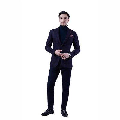 China New Design Dark Navy Anti-Wrinkle Plaids Closure Collar Single Breasted Two Button Man Wears Mens Suits for sale