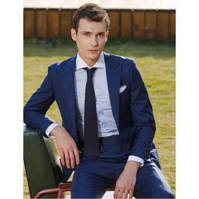 China Wholesale Custom Made Italian Version Anti-wrinkle Style 2 Pieces Lapel Single Breasted V-Neck Navy Color Suit Two Buttons Suits Set Mens Suits for sale