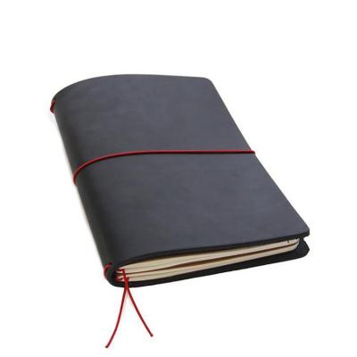 China Using elastic string to hold booklets wholesale black recycled notebook a5 journal cover refill saddle leather diary for writing LOGO black free embossed notebook for sale