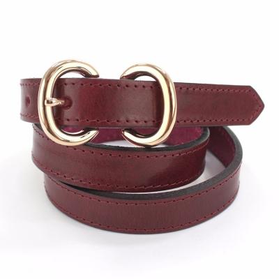 China Fashionable 20mm width fitted high quality leather blet custom real leather belt buckle women vintage accessory goldtone lady dressing for sale