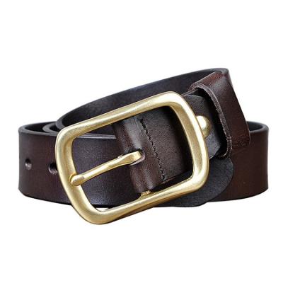 China Fashionable full grain veg leather belts men tan with copper hardwares custom color premium with custom size 1-1/2