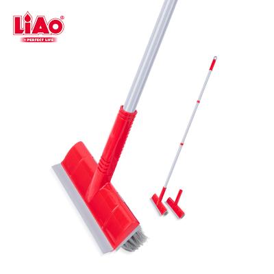 China LiAo Household Home Bathroom Floor Cleaner Rod Broom Brush Set Telescopic with Compact Design for sale