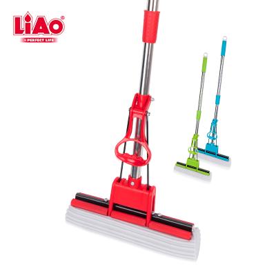 China LiAo 3 Colors 27cm Sustainable Self Wringing Foam Easy Sponge PVA Roller Squeeze Magic Mop For Kitchen Bathroom Floors Cleaning for sale