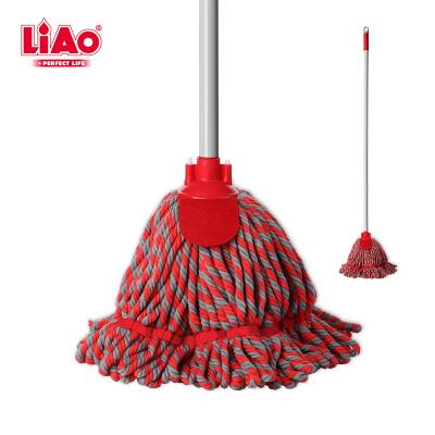 China LiAo Red Gray Mix Home Ring End Microfiber String Easy Commercial Viable Clean Floor Wet Mop With Rub Pad for sale