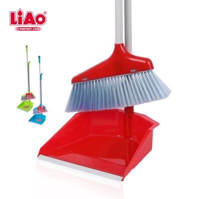 China Indoor Cleaning LiAo 3 Colors Wholesale Pan Combo Long Handle Dust Lobby Brooms And Dustpans Set With Plastic Broom Brush For Home Office for sale