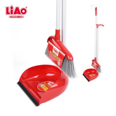 China LiAo Wholesale Long Handle Plastic Home Brooms And Dustpans Set Lobby Dust Pan With High Density Broom Brush For Home Ministry for sale