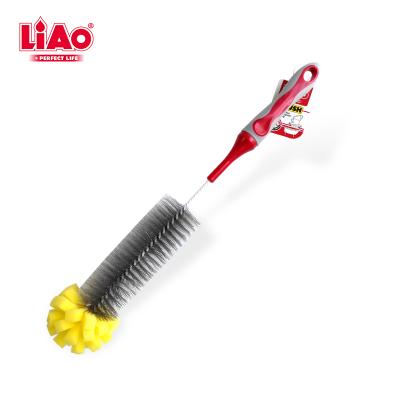 China Stocked LiAo Long Handle Plastic Bottle Brush with Sponge Head for Bottle Cleaning Jugs for sale