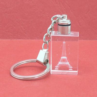 China Hot Sale Europe Souvenir Laser LED Crystal Metal Rectangle Key Chain for sale