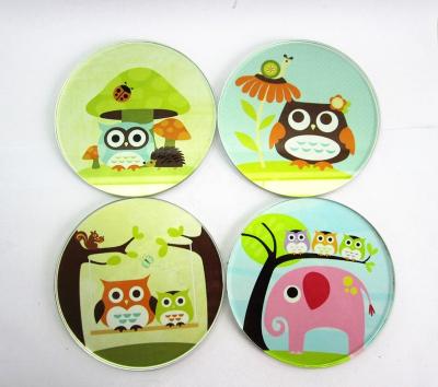 China Europe Souvenir Owl Design In Crystal Round Clear Glass Coasters for sale