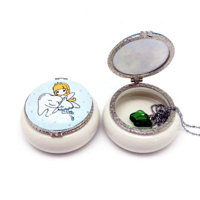 China New Fashionable Round Ceramic Metal Tooth Box Child Tooth Storage Holder Box For Teeth Jewelry Box for sale