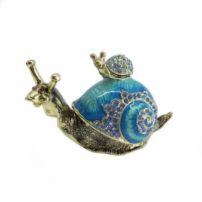 China Gift snail diamond decoration enamel trinket box petwer metal hand craft box for jewelry for sale