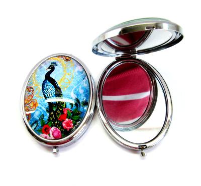 China China peacock oval glass compact mirror, makeup crystal mirror, metal pocket mirror for sale