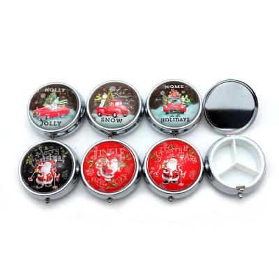 China Promotion Christmas Mini Round Glass Pocket Metal Pill Box for sale