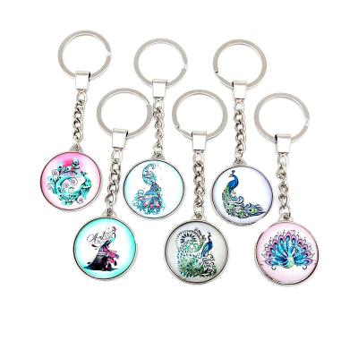 China Promotional China Souvenir Hot Sale Custom Crystal Glass Metal Peacock Design Key Chain Single Side Rack for sale