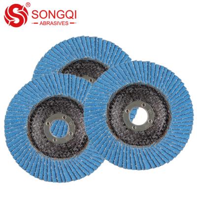 China Flap Abrasive Disc Mesh Cover Flap Wheel Zirconium Polishing Stainless Steel 115*22mm Mixed Cloth Blue / Brown Free Sample 115*22 for sale