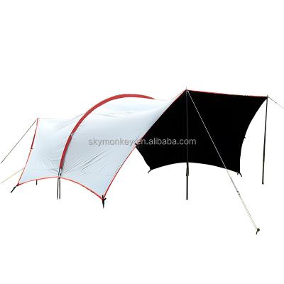 China Straight Tying Type Camping Awning Waterproof 10000mm Fabric Tunnel Tent Various Sizes Full Black Glue Shading Customizable for sale