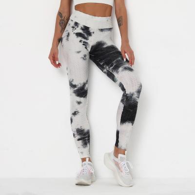 China Best Quality Breathable Women Fitness Lift Up Hip Sports Yoga Gaiters Tie Dye High Waist Yoga Pants Gym Sports Gaiters for sale