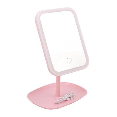 China Three Colors USB Rechargeable Vanity LED Table Light Makeup Mirror Bedroom Wireless Rechargeable Desktop Mirror With Lights Cosmetic Mirror for sale