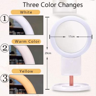 China Lighted Double Sided Desktop Makeup Mirror With 10 Times Circular Touch LED Mirror Magnification for sale