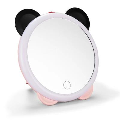 China New Panda Ear Makeup Mirror Student Dormitory Cute Intelligent Light Desktop LED Lighted Mirror Portable Makeup Mirror for sale