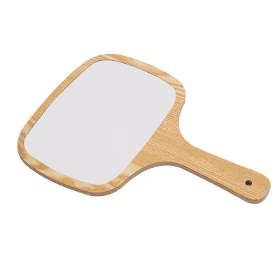 China Custom Wooden Hand Held Square Mirror Household Wood Frame Travel Makeup Mirror Wooden Hand Held Mirror for sale