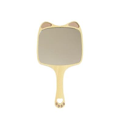 China Dormitory Used Cute Makeup or Student Makeup Mirror Factory Sale Cartoon Handle Household Direct Wooden Portable Mirror for sale