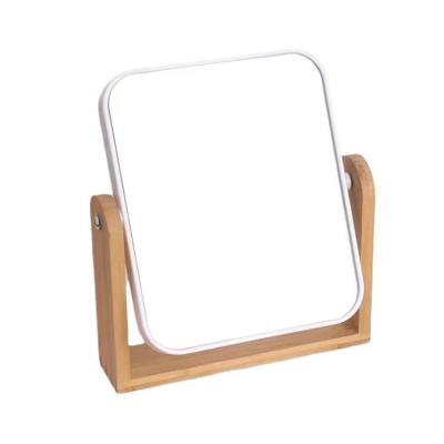 China Bamboo Double Sided Cosmetic Mirror Makeup Magnifying Portable Desktop Mirror for Cosmetic Household for sale