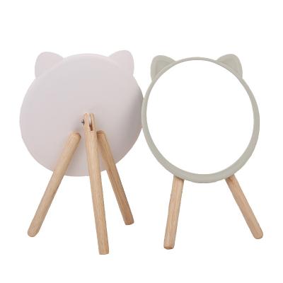 China New style dressing table mirror personalized desktop makeup mirrors simple creative cartoon bear portable makeup mirror with girl's wooden support for sale