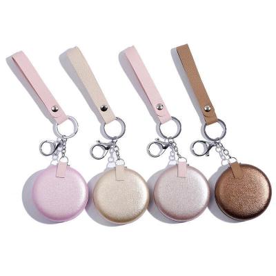 China Travel-Friendly Small Magnifying Circular Mirror With Metal Chain Folding Main Bilateral PU Matte Makeup Mirror for sale