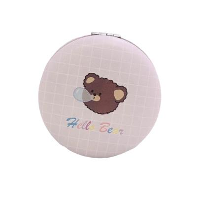 China Cute Cartoon Pattern PU Enlarging Hot Selling Leather Trademark Customize To Prepare Mirror Round Bread Makeup Mirror for sale