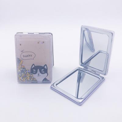 China Magnifying Cute Cartoon Patterned Mini Hand Mirror Double Sided Portable Square Pocket Flash Makeup Mirror for sale