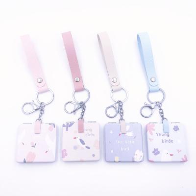 China Factory Wholesale Portable Cute Cosmetic Mirror Gift PU Leather Pocket Magnifying Head Chain Mirror for sale