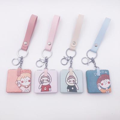 China Enlarging Cute Leather Cosmetic Mirror Gift Square Factory Direct PU Pocket Head Chain Mirror for sale