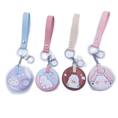 China Factory Magnifying Wholesale Can Customize Cute Leather Makeup Gift Mirror Bread Pu Pocket Head Chain Mirror for sale