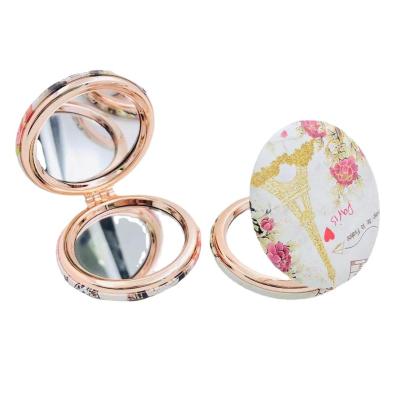 China New Lighted Round Folding Mirror 2X Magnification Mounted Gold Bezel Makeup Mirror for sale