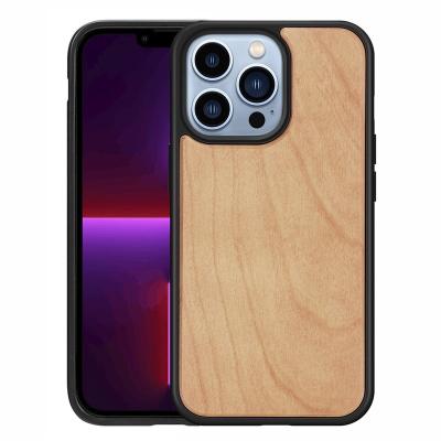 China High Quality Shockproof Natural White Cell Phone Wood Case For Phone 13 12 11 XS MAX Solid Wood Case Anti-fall Wood Case Cover TPU+PC for sale