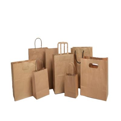 China 100% recyclable brand Brown restaurant bar supermarket store packaging die kraft paper bag with handle for sale