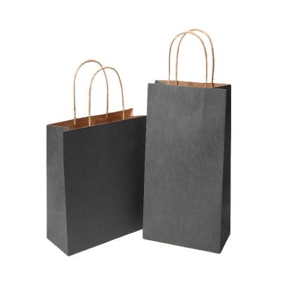 China Wholesale Custom Print Logo Cheap Kraft Paper Shopping Carrier Bag Customized Black Jewelry Gift Packaging Bag With Handle for sale