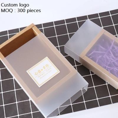 China Recycled Materials Large In-stock Kraft Paper Custom Gift Box With PVC Clear Window Paper Packaging Gift Drawer Transparent Frosted Box for sale