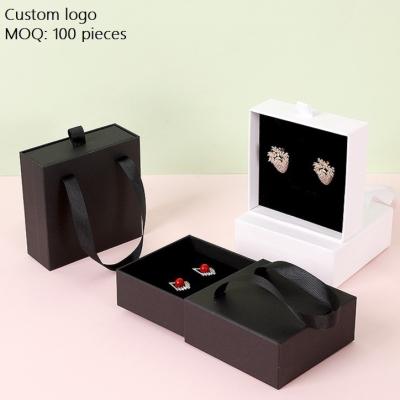 China Wholesale Eco-friendly In-stock Paper Box Packaging Drawer Small Jewelry Earrings Boxes With Handles for sale