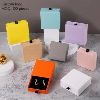 China Customized High Quality Eco-friendly Logo Luxury Style White Paper Box Kraft Paper Drawer Jewelry Box for sale